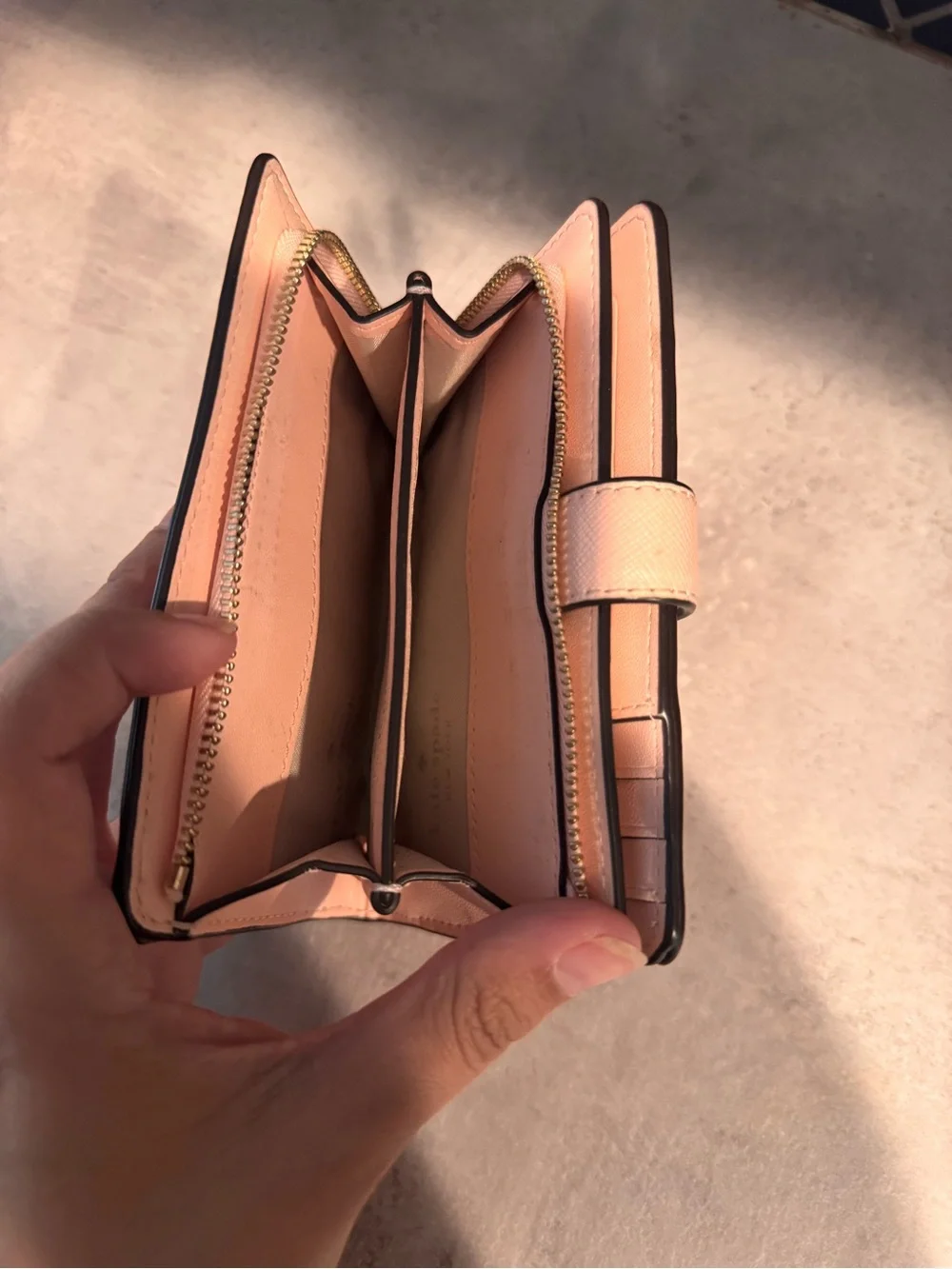 kate spade Pink Saffiano Compact Wallet with Gold Logo